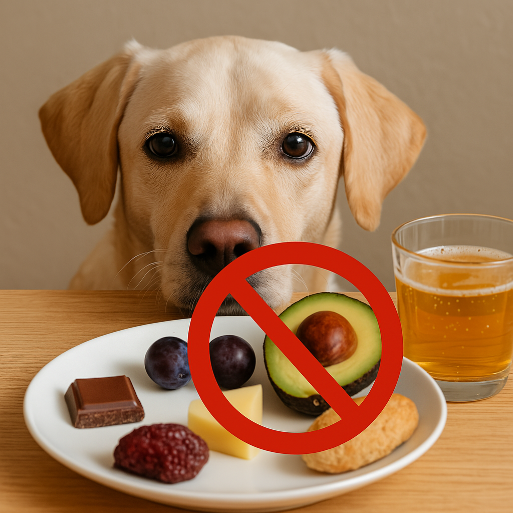 Cachorro olhando para comida perigosa para pets